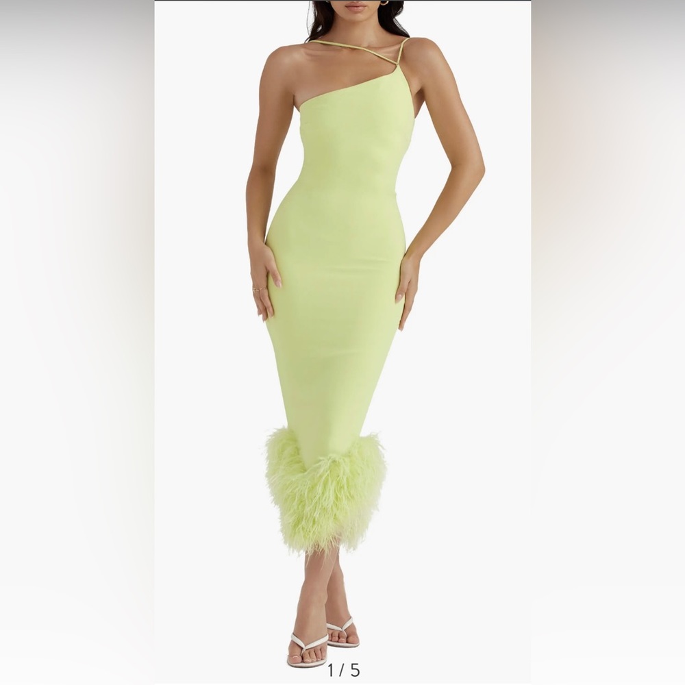 HOUSE OF CB Asymmetric Feather Trim Midi dress